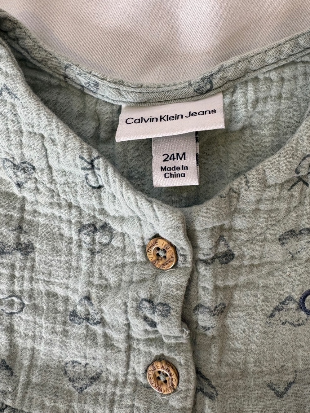 Calvin Klein Jeans Baby Girl Green CK Gauze/Muslin ButtonDown Dress Size 24M